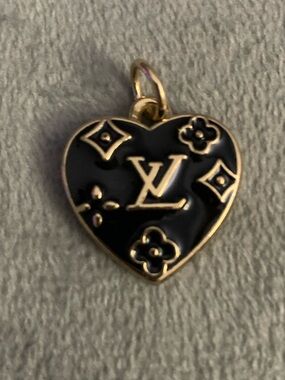 Upcycled Black and Gold Heart Logo Pendant Necklace Charm